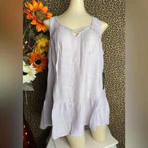 🌴3/$30🌴DOE & RAE Grey Embroidered Sleeveless Ruffle Tank Top NWT